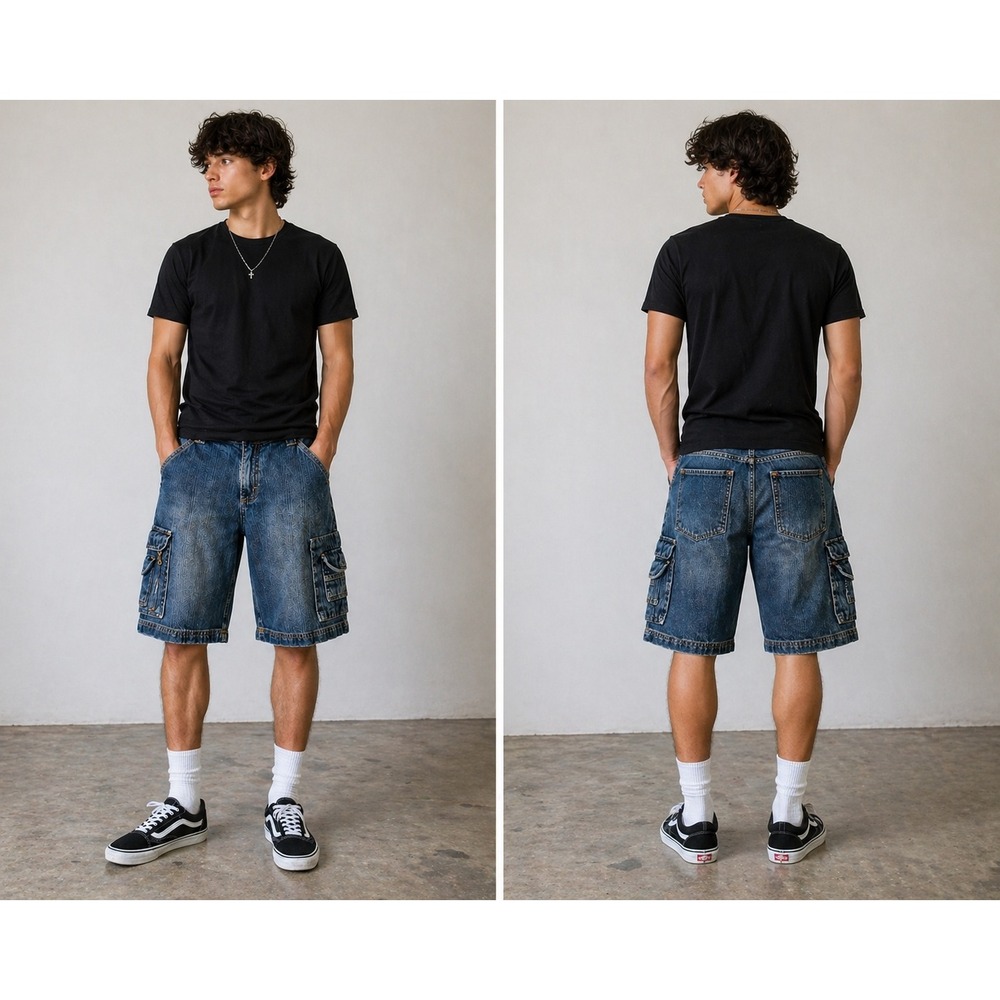 WRG Jeans Co Denim Cargo Shorts Mens 30 Blue Y2K Gorpcore Streetwear